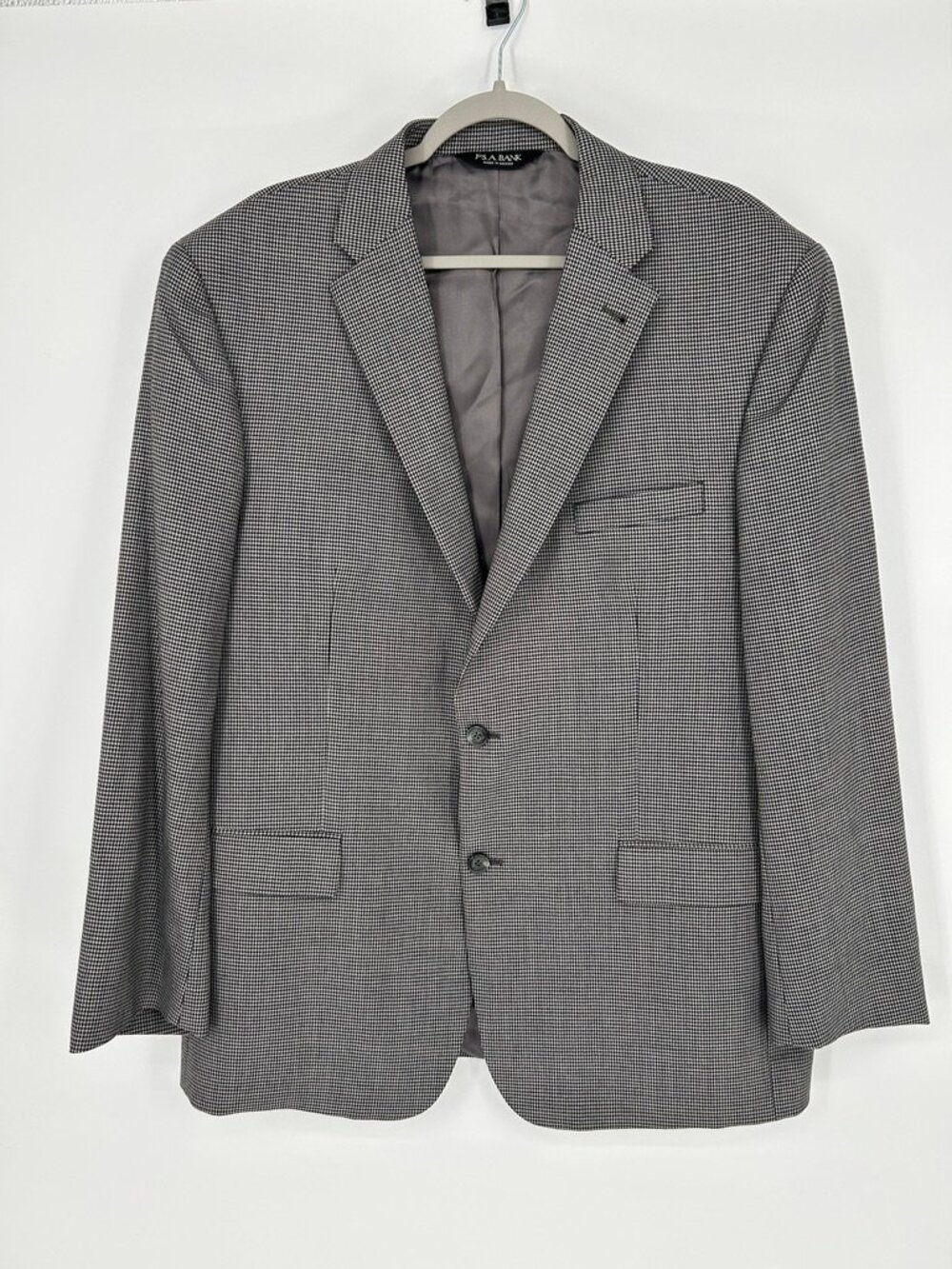 Jos. A. Bank Tailored Fit Gray Houndstooth 100% Wool Sport Capsule Old Money 46L